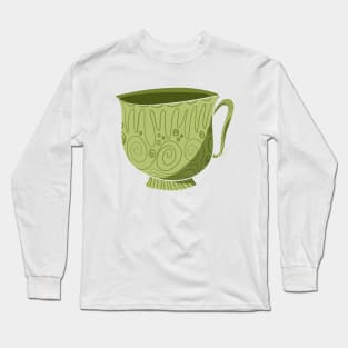 Stylized Green Teacup Long Sleeve T-Shirt